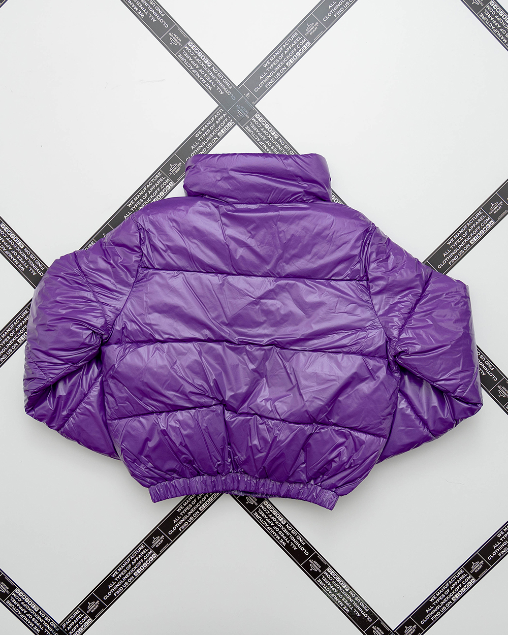 Women Cropped Puffer Jackets with PRINTED LOGO PURPLE BACK