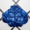Women Cropped Puffer Jackets with PRINTED LOGO BLUE FRONT